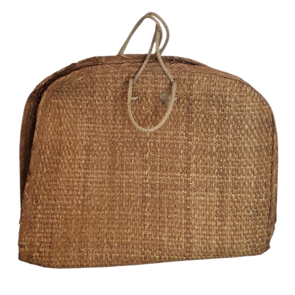 Vintage Woven Straw Palm Boho Beach Bag Tote - Picture 2 of 7